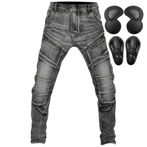 QIYUANT Herren Motorradhose Motorrad Jeans Reiten Schutzhose Denim Stretch Reißfester Vintage Casual Jeanshose mit Abnehmbar Verbesserter Rüstung Knie-Hüftpolster (Schwarz, 3XL) von QIYUANT