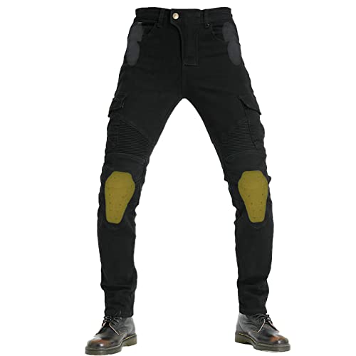 QIYUANT Herren Motorradhose Motorrad Jeans Reiten Schutzhose Denim Stretch Reißfester Vintage Jeanshose mit Abnehmbar Rüstung Knie-Hüftpolster (Schwarz, 4XL) von QIYUANT