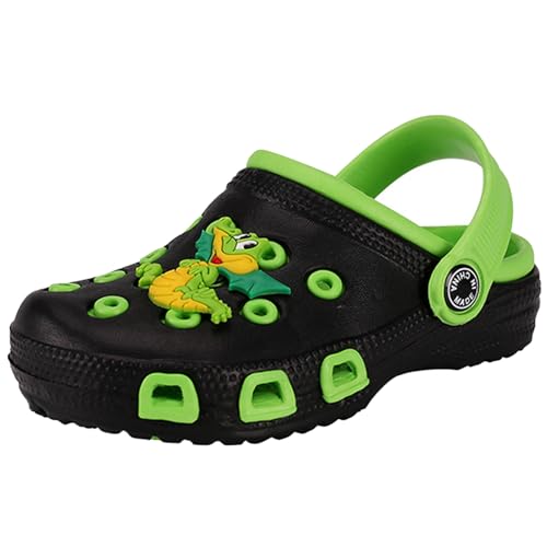 QIYUANT Kinder Clogs Pantoletten Jungen Mädchen Hausschuhe Sandalen Atmungsaktiv Leicht Eva Gartenschuhe Kleinkinder Surfen Sommer Schuhe Badeschuhe rutschfeste Pantoffeln Schwarz/Drache 25 EU von QIYUANT