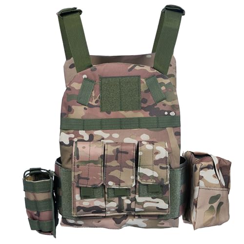 QIYUANT Kinder Outdoor Taktikweste Airsoft Militär Camouflage 1000D Weste Verstellbar Leicht Bequem für Kampf Wandern Jagd Camping Junge Mädchen CP von QIYUANT