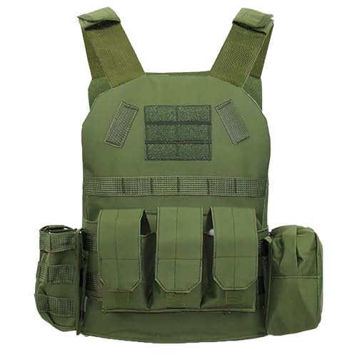 QIYUANT Kinder Outdoor Taktikweste Airsoft Militär Camouflage 1000D Weste Verstellbar Leicht Bequem für Kampf Wandern Jagd Camping Junge Mädchen Grün von QIYUANT