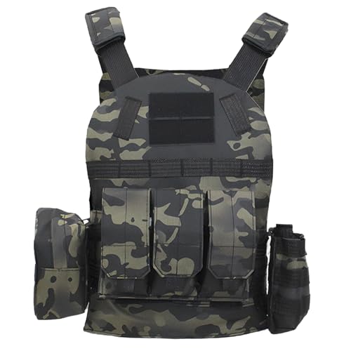 QIYUANT Kinder Outdoor Taktikweste Airsoft Militär Camouflage 1000D Weste Verstellbar Leicht Bequem für Kampf Wandern Jagd Camping Junge Mädchen Schwarz CP von QIYUANT