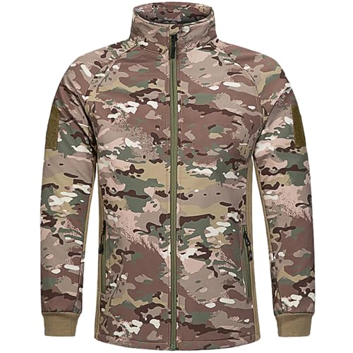 QIYUANT Kinder Outdoor Taktische Bekleidung Camo Softshell Jacke & Hose Sets Fleece Gefüttert Airsoft Militär Camouflage Winter Kampf Jagd Wandern Camping für Junge Mädchen (CP/Jacke, 170) von QIYUANT