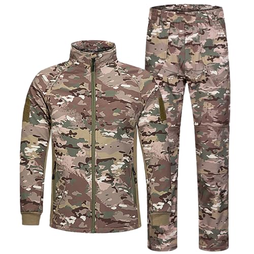 QIYUANT Kinder Outdoor Taktische Bekleidung Camo Softshell Jacke & Hose Sets Fleece Gefüttert Airsoft Militär Camouflage Winter Kampf Jagd Wandern Camping für Junge Mädchen (CP/Jacke + Hose, 160) von QIYUANT