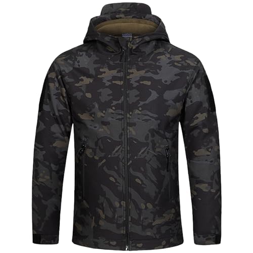 QIYUANT Kinder Outdoor Taktische Bekleidung Camo Softshell Jacke & Hose Sets Fleece Gefüttert Airsoft Militär Camouflage Winter Kampf Jagd Wandern Camping für Junge Mädchen (Schwarz CP/Jacke, 130) von QIYUANT