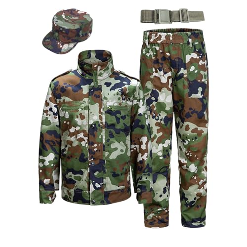 QIYUANT Kinder Outdoor Taktische Kleidung Jacke und Hosen Sets Airsoft Militär Camouflage Frühling Sommer Herbst (Dschungel-Tarnung/Jacke + Hose + Schirmmütze + Gürtel, 140) von QIYUANT