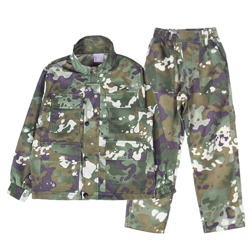 QIYUANT Kinder Outdoor Taktische Kleidung Jacke und Hosen Sets Airsoft Militär Camouflage Frühling Sommer Herbst Kampf Jagd Wandern Camping (Dschungel-Tarnung/Jacke + Hose, 110) von QIYUANT
