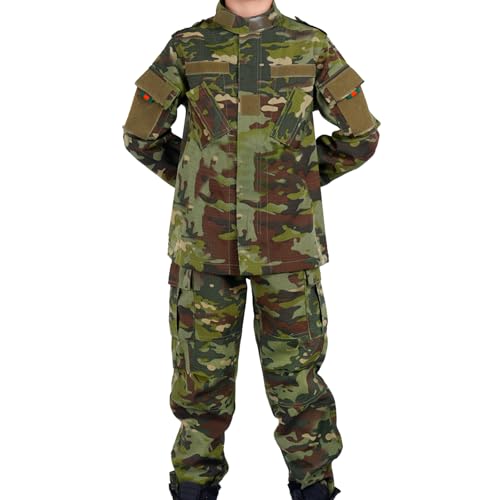 QIYUANT Kinder Outdoor Taktische Kleidung Jacke und Hosen Sets Airsoft Militär Camouflage Frühling Sommer Herbst Wandern Jagd Camping Kampf für Junge Mädchen (Grün CP/Jacke + Hose, 170) von QIYUANT