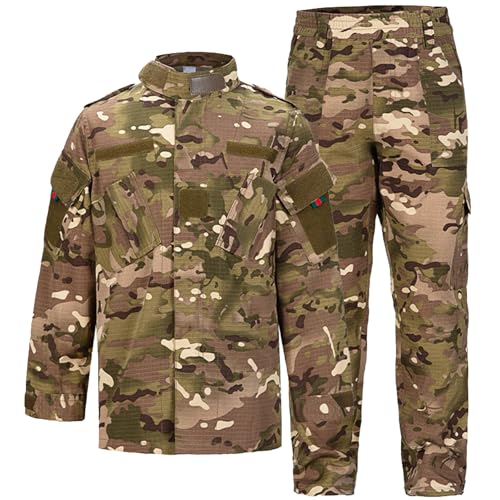 QIYUANT Kinder Outdoor Taktische Kleidung Jacke und Hosen Sets Airsoft Militär Camouflage Frühling Sommer Herbst Wandern Jagd Camping Kampf für Junge Mädchen (CP/Jacke + Hose, 150) von QIYUANT