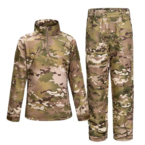 QIYUANT Kinder T-Shirt Militärhose Sets Taktisch Airsoft Militär Camouflage Frühling Sommer Herbst Lange Ärmel Kampf Jagd Wandern Camping Outdoor (CP2# / T-Shirt + Hose, 165) von QIYUANT