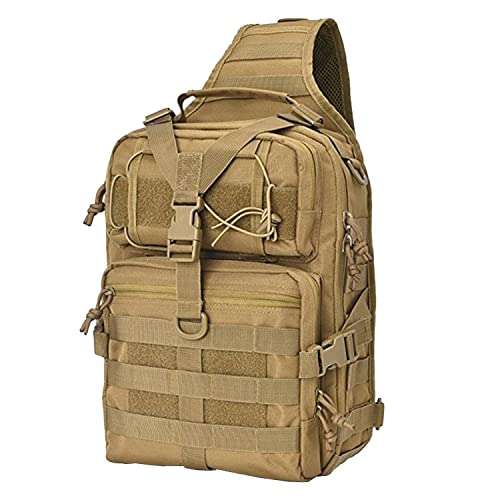 QIYUANT Militär Brusttasche Taktisch Sling Rucksack Molle Schultertasche 800D Wasserdicht Nylon Groß Umhängetasche Outdoor Crossbody Tasche für Wandern Radfahren Trekking Camping Angeln - Coyote von QIYUANT