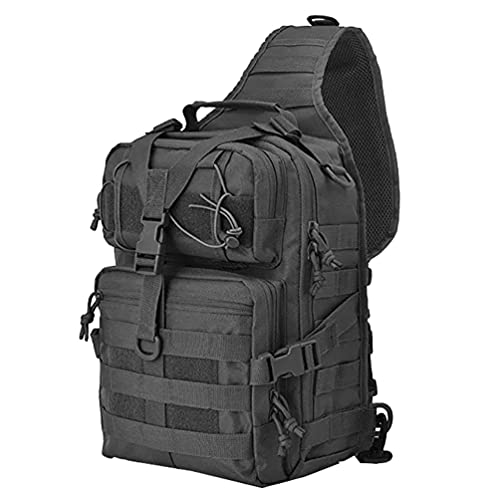 QIYUANT Militär Brusttasche Taktisch Sling Rucksack Molle Schultertasche 800D Wasserdicht Nylon Groß Umhängetasche Outdoor Crossbody Tasche für Wandern Radfahren Trekking Camping Angeln - Schwarz von QIYUANT