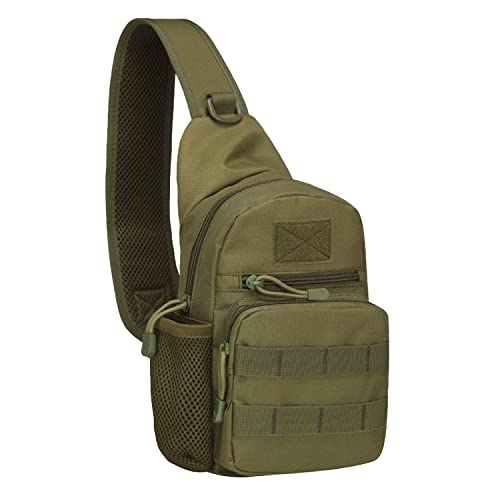QIYUANT Militär Brusttasche Taktisch Sling Rucksack Molle Schultertasche Klein 800D Wasserdicht Nylon Umhängetasche Outdoor Crossbody Tasche für Wandern Radfahren Trekking Camping Angeln - Armeegrün von QIYUANT