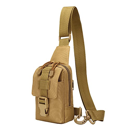 QIYUANT Mini Militär Brusttasche Taktisch Sling Rucksack Molle Schultertasche Klein Umhängetasche Outdoor 800D Wasserdicht Nylon Crossbody Tasche für Wandern Radfahren Trekking Camping Angeln - Coyote von QIYUANT