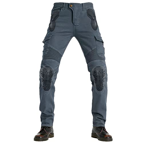 QIYUANT Motorradhose Herren Damen Wasserabweisend Motorrad Reiten Schutzhose Denim Jeans Stretch Jeanshose mit Abnehmbar Verbesserter Rüstung Knie-Hüftpolster (Grau, XXL) von QIYUANT