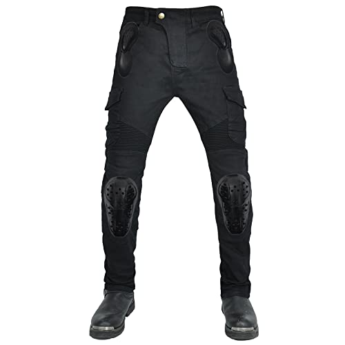 QIYUANT Motorradhose Herren Damen Wasserabweisend Motorrad Reiten Schutzhose Denim Jeans Stretch Jeanshose mit Abnehmbar Verbesserter Rüstung Knie-Hüftpolster (Schwarz, XXL) von QIYUANT