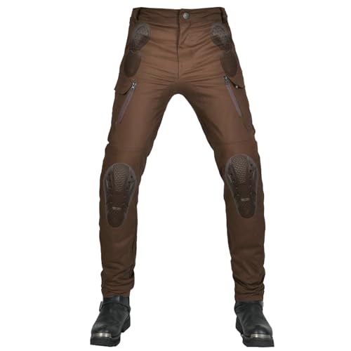 QIYUANT Motorradhose Herren Motorrad Jeans Reiten Schutzhose Cargohose mit Atmungsaktivem Reißverschluss Sommer Casual Damen Jeanshose mit Abnehmbar Verbesserter Rüstung Protektoren (Braun, XXL) von QIYUANT