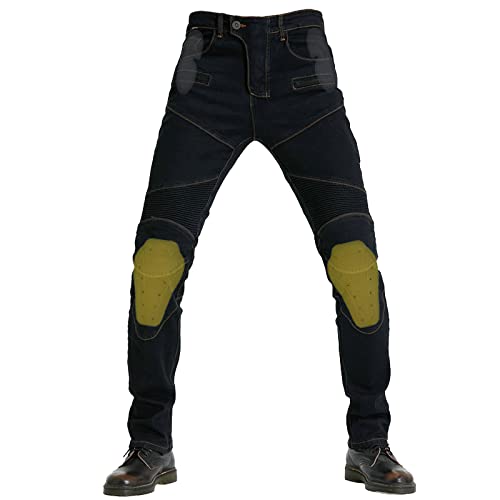 QIYUANT Motorradhose Herren Motorrad Jeans Reiten Schutzhose Denim Reißfester Stretch Vintage Casual Jeanshose mit Abnehmbar Rüstung Knie-Hüftpolster (Schwarz, 5XL) von QIYUANT