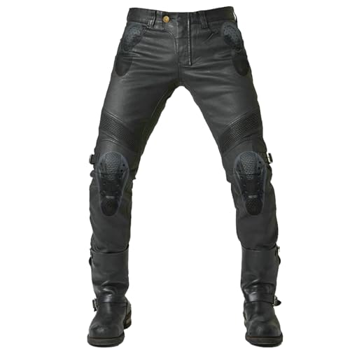 QIYUANT Motorradhose Herren Motorrad Jeans Reiten Schutzhose Denim Wasserabweisende Beschichtung Stretch Vintage Damen Jeanshose mit Abnehmbar Verbesserter Rüstung Protektoren (Schwarz, XXL) von QIYUANT