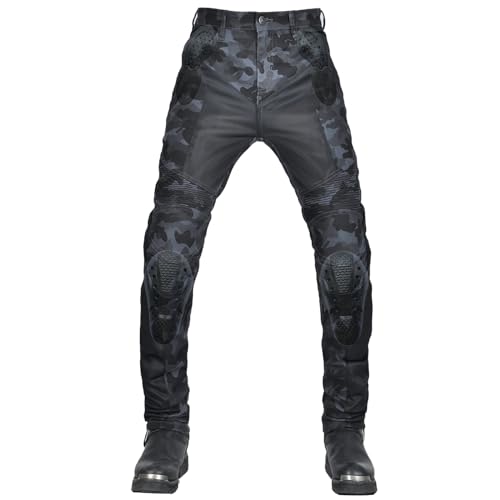 QIYUANT Motorradhose Herren Sommer Camouflage Motorrad Jeans Reiten Schutzhose Denim Atmungsaktiv Stretch Reißfester Vintage Damen Jeanshose Abnehmbar Verbesserter Rüstung Protektoren (Blau, 3XL) von QIYUANT