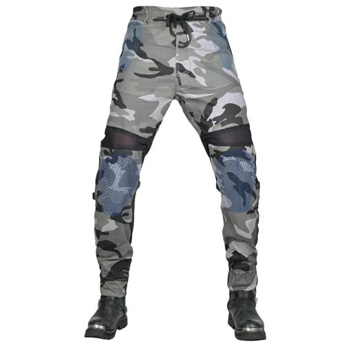 QIYUANT Motorradhose Herren Sommer Motorrad Reiten Schutzhose Cargohose Atmungsaktiv Stretch Casual Damen Jeanshose mit Abnehmbar Silikon Rüstung Protektoren (Camouflage, M) von QIYUANT