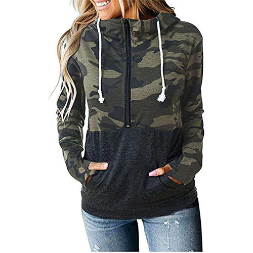 QIYUN.Z Damen Casual Camouflage Hoodie Langarm Leichter Soft Pullover Herbst Sweatshirt Camouflage-Army Green 3XL von QIYUN.Z