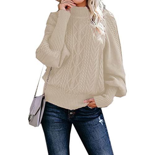 Qiyun.z Damen Rollkragenpullover Langarm Pullover Zopfmuster Pullover Pullover Apricot M von Qiyun.z