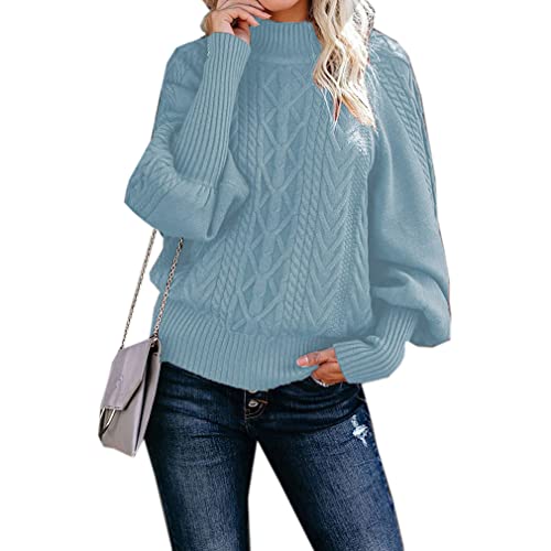 Qiyun.z Damen Rollkragenpullover Langarm Pullover Zopfmuster Pullover Pullover Blau S von Qiyun.z