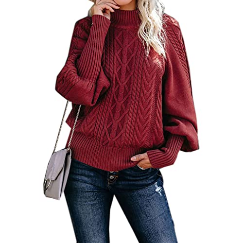 Qiyun.z Damen Rollkragenpullover Langarm Pullover Zopfmuster Pullover Pullover Burgund XXL von Qiyun.z