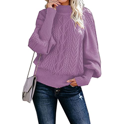 Qiyun.z Damen Rollkragenpullover Langarm Pullover Zopfmuster Pullover Pullover Lila S von Qiyun.z