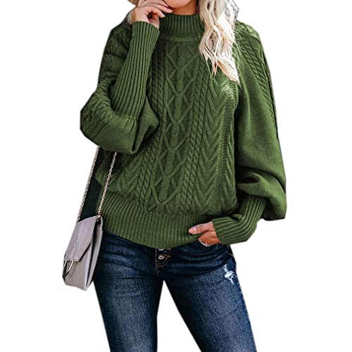 Qiyun.z Damen Rollkragenpullover Langarm Pullover Zopfmuster Pullover Pullover Militärgrün M von Qiyun.z