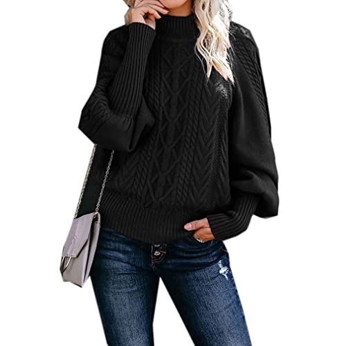 Qiyun.z Damen Rollkragenpullover Langarm Pullover Zopfmuster Pullover Pullover Schwarz L von Qiyun.z