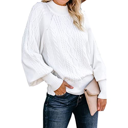 Qiyun.z Damen Rollkragenpullover Langarm Pullover Zopfmuster Pullover Pullover Weiß L von Qiyun.z