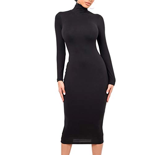 QIYUN.Z Frauen Winter Rollkragen Bodycon Kleider Langarm Solid Midi Sexy Club Kleid schwarz L. von QIYUN.Z