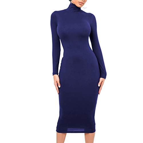 Qiyun.z Frauen Winter Rollkragenpullover Bodycon Kleider Langarm Solid Midi Sexy Club Kleid Royal Blue L. von Qiyun.z