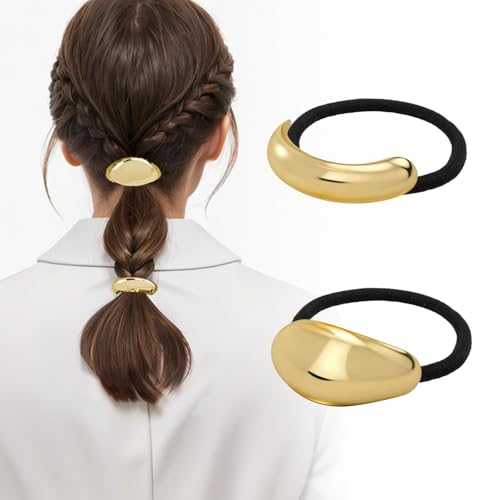 Elastische Haargummis, 2 Stile Haargummi Gold, Haargummis Metall Gold, Pferdeschwanz Haargummi, Wunderschöner Haarschmuck für Mädchen und Frauen für Glattes und Lockiges Haar von QIZHIQIAMY