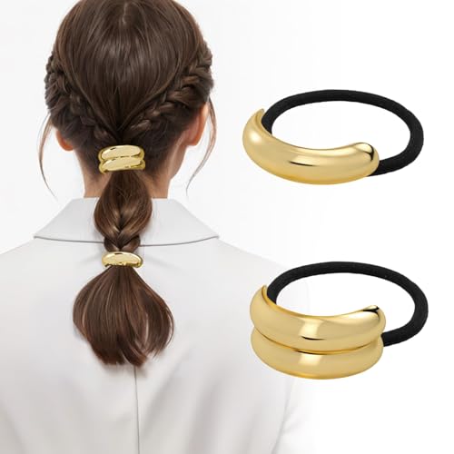 Elastische Haargummis, 2 Stile Haargummi Gold, Haargummis Metall Gold, Pferdeschwanz Haargummi, Wunderschöner Haarschmuck für Mädchen und Frauen für Glattes und Lockiges Haar von QIZHIQIAMY