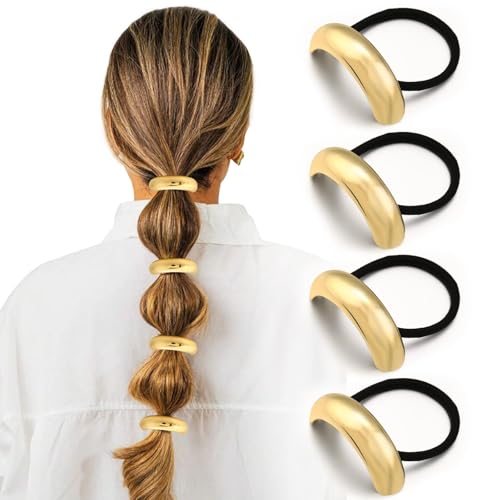 Elastische Haargummis, 4 Stile Haargummi Gold, Haargummis Metall Gold, Pferdeschwanz Haargummi, Wunderschöner Haarschmuck für Mädchen und Frauen für Glattes und Lockiges Haar von QIZHIQIAMY