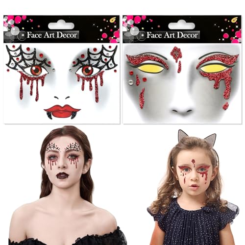 Vampir Sticker Gesicht 2 Stück Spinne Aufkleber Gesicht Halloween Gesichtsaufkleber Ablösbare Gesichtstattoo Schminke Tattoo Face Art Sticker für Erwachsene und Kinder Halloween Karneval Make-up von QIZHIQIAMY