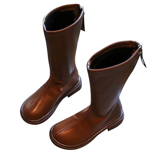 QIeCny Reitstiefel Für Mädchen (Herbst), Reitstiefel (26–36), Rutschfeste Gummisohle, Kniehoch + Reißverschluss Hinten, Keine Reibung An Den Füßen, Für Kinder Im Frühling Und Herbst,29,Brown von QIeCny