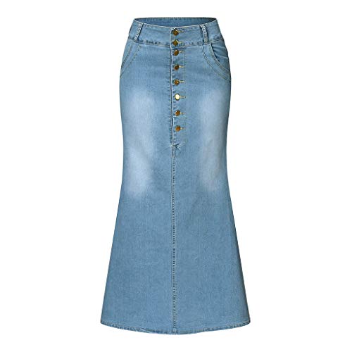 QIjinlook_Röcke Damen röcke Jeans Damen lang Damen hohe Taille vorne Knopf A-Linie Denim Lange Röcke Damen Lässig Eleganter Vintage Langer Jean Rock (XXL, Hellblau) von QIjinlook_Röcke