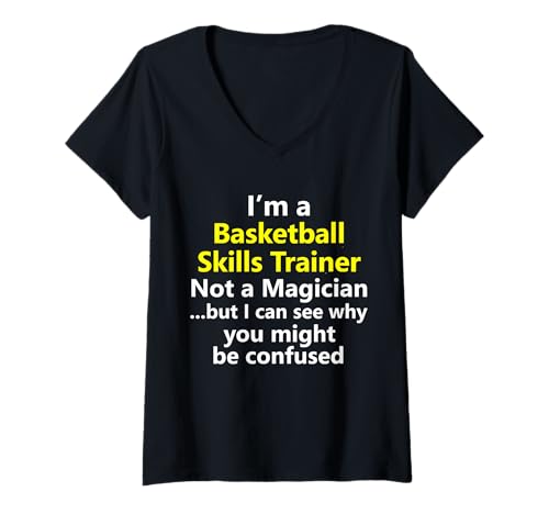 Damen Basketball-Geschicklichkeitstrainer, Trainer, Dribbelpass, Verteidigungstraining T-Shirt mit V-Ausschnitt Damen Basketball-Geschicklichkeitstrainer, Trainer, Dribbelpass, Verteidigungstraining T-Shirt mit V-Ausschnitt von QJBXtYBLWdJHBSY Creations Co