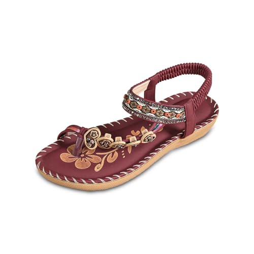 QJDFLL Damenschuhe Lack Seaside Vacation Flat One Slipper Sandalen(Rot,40.5) von QJDFLL