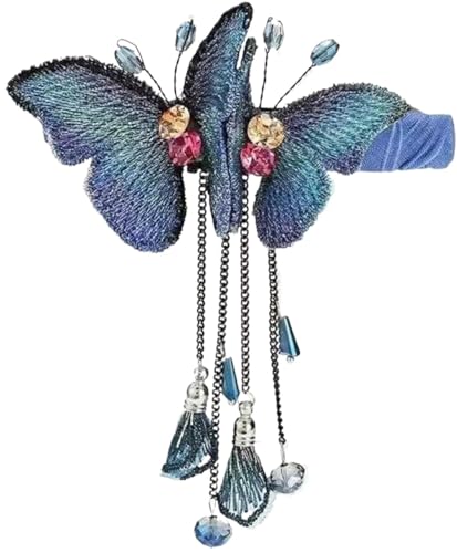 Haarspangen, Krallenklammern, Krallenklammern for dickes Haar, Retro for Schmetterlings-Federklammer-Haarspangen, Haarspange, Haar-Accessoires for Damen und Mädchen(Blue) von QJFORU