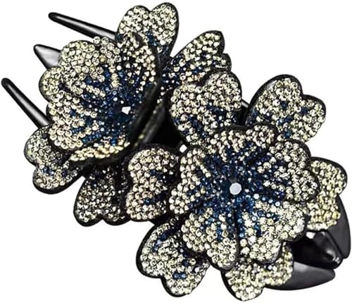Haarspangen, Krallenklammern, Krallenklammern for dickes Haar, Strass-Doppelblumen-Haarspange for Frauen und Mädchen, Kristall-Entenschnabel-Clip-Haarnadel, rutschfeste Damen-Elegante Haar-Schwalbensc von QJFORU