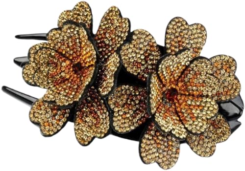 Haarspangen, Krallenklammern, Krallenklammern for dickes Haar, Strass-Doppelblumen-Haarspange for Frauen und Mädchen, Kristall-Entenschnabel-Clip-Haarnadel, rutschfeste Damen-Elegante Haar-Schwalbensc von QJFORU