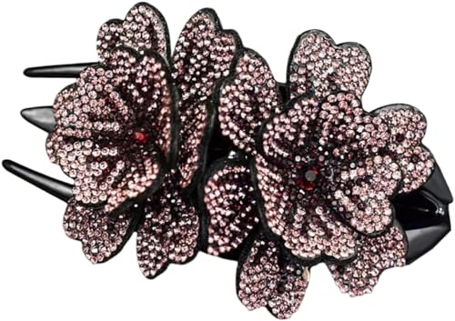 Haarspangen, Krallenklammern, Krallenklammern for dickes Haar, Strass-Doppelblumen-Haarspange for Frauen und Mädchen, Kristall-Entenschnabel-Clip-Haarnadel, rutschfeste Damen-Elegante Haar-Schwalbensc von QJFORU