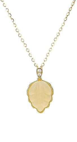 QJFORU Silberne Jade-Halskette, Jade-Anhänger, Sterling-Silber vergoldete Jade-Blatt-Halskette, süßer Hetian-Fengshui-Schmuck for Damen, for Ehefrau und Mutter QJFORU Silberne Jade-Halskette, Jade-Anhänger, Sterling-Silber vergoldete Jade-Blatt-Halskette, süßer Hetian-Fengshui-Schmuck for Damen, for Ehefrau und Mutter von QJFORU