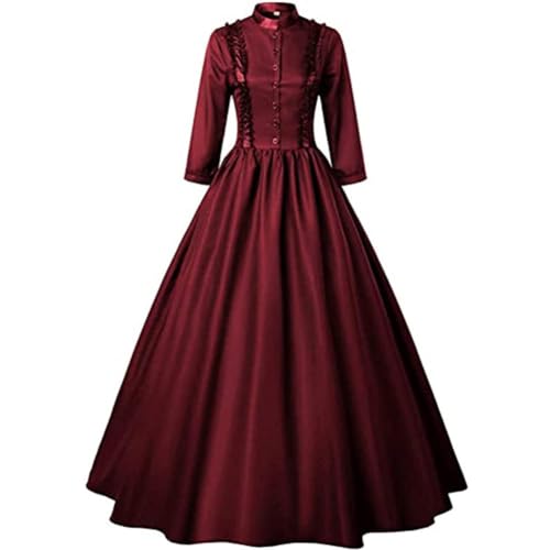 QJIRZB Damen Mittelalter Vintage Kleider Damen Gothic Viktorianisches Outfit Königin Kleid Abschlussball Kleid Party Halloween Karneval (4XL, Rot) von QJIRZB