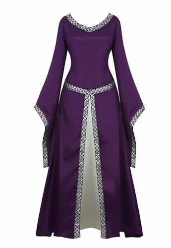 QJIRZB Mittelalterliches Kleid Renaissance Kostüm Langes Kleid Irish Over Deluxe Viktorianischen Vintage Cosplay Damen, violett, 38 von QJIRZB